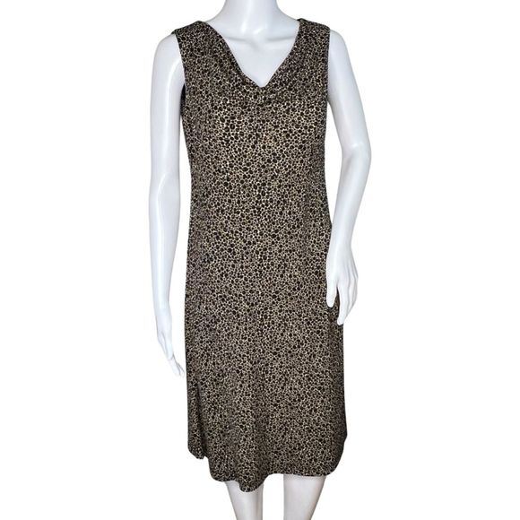 Talbots Dress Womens Small Petite Brown Cowl Neck Sheath Midi‎ Lined Vintage - Picture 1 of 9